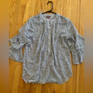 Vince Camuto Abstract Floral Ruffle Sleeve Top Size S